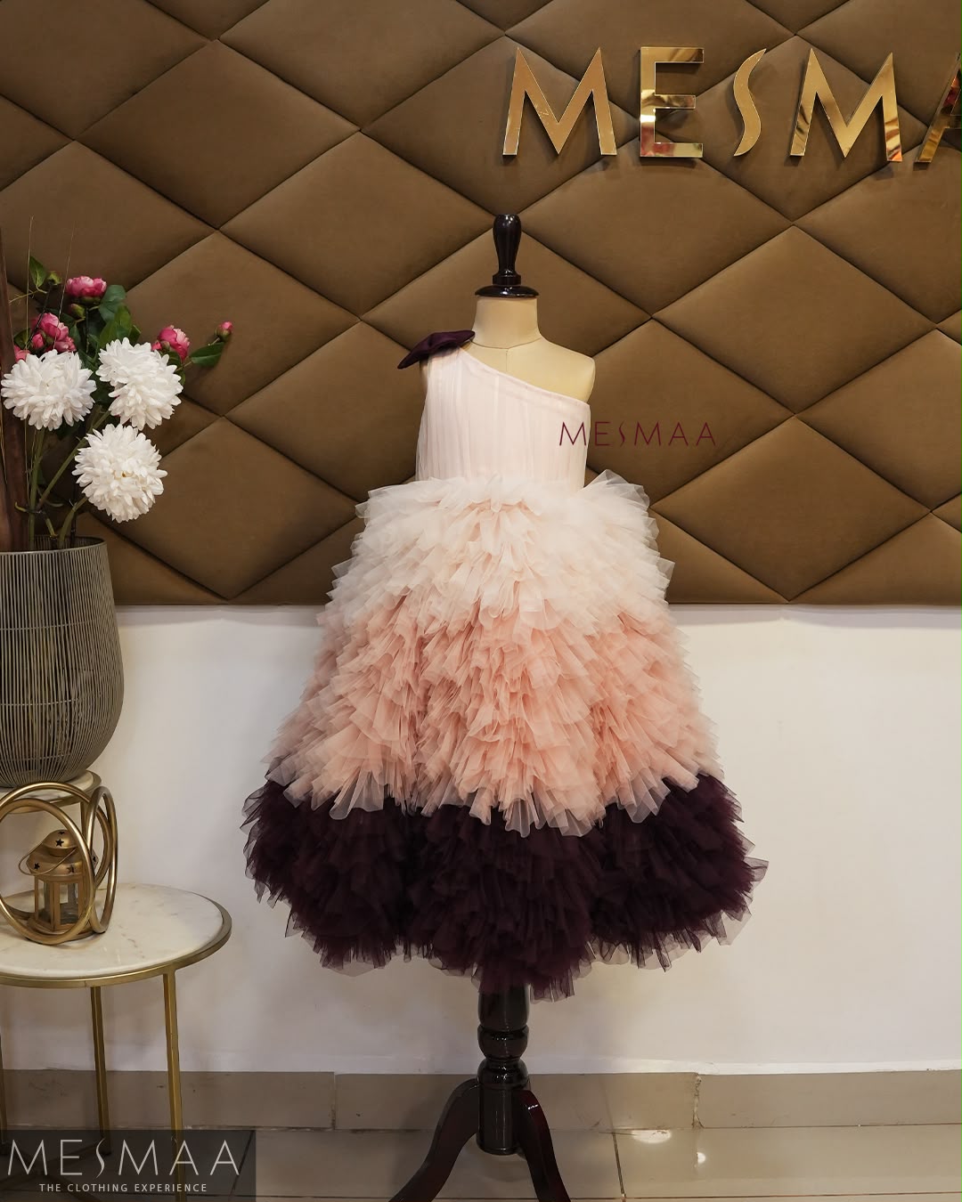 PEACH VINE TULLE KIDS GOWN