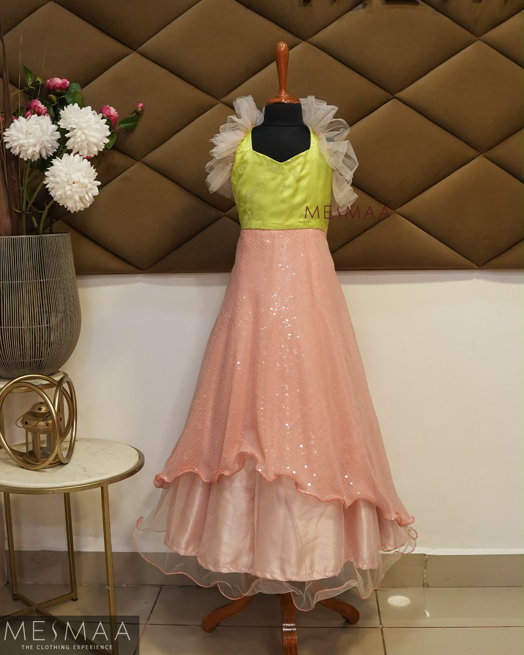 PEACH LIME GREEN KIDS GOWN