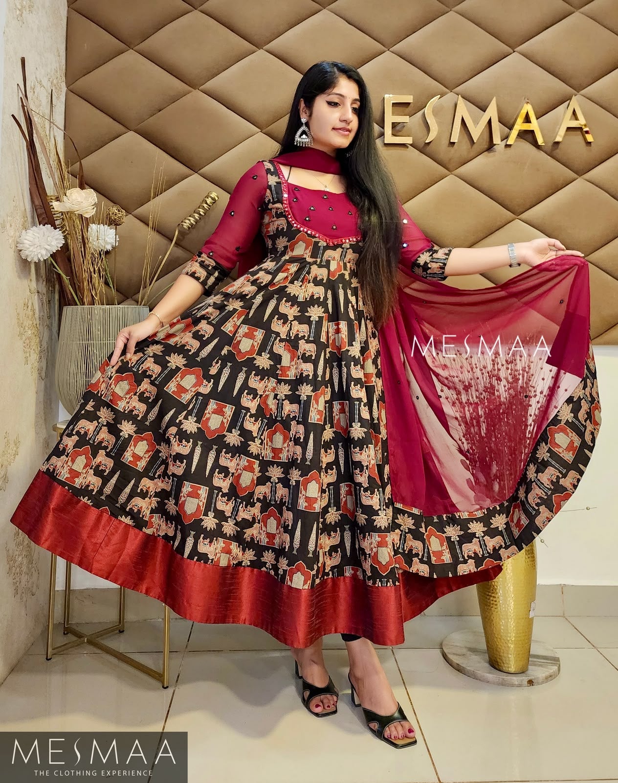 BLACK MAROON PICHWAI BLOCK PRINTED ANARKALI