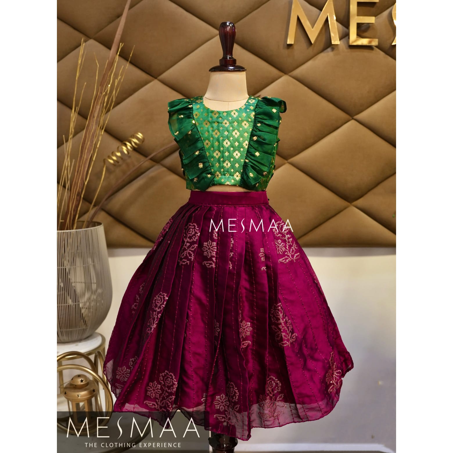 Purple Bottle Green Lehenga Set