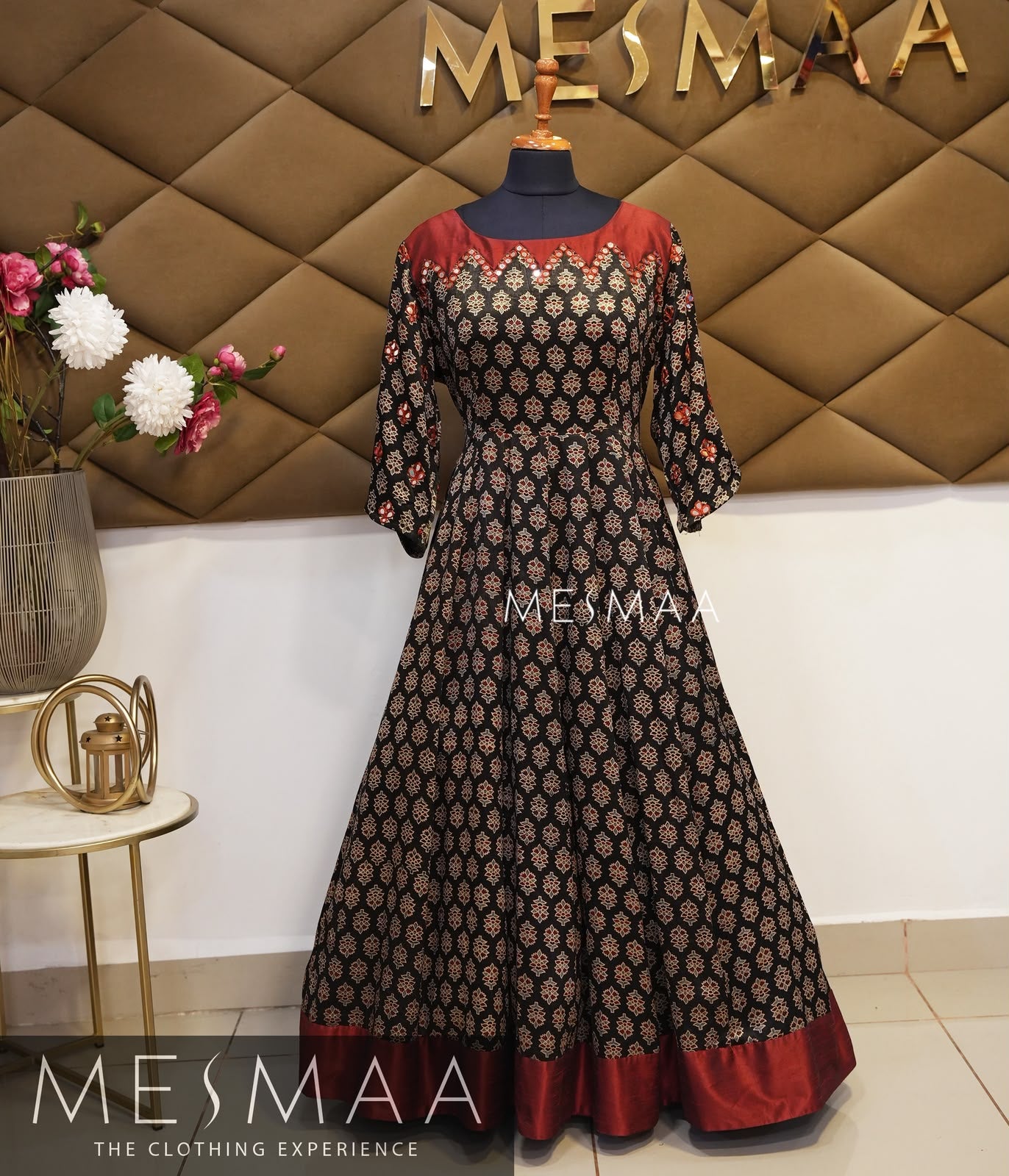 Black maroon ajrakh anarkalli.