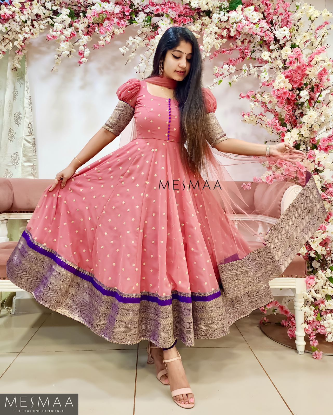 Flamingo Pink violet flared anarkali.