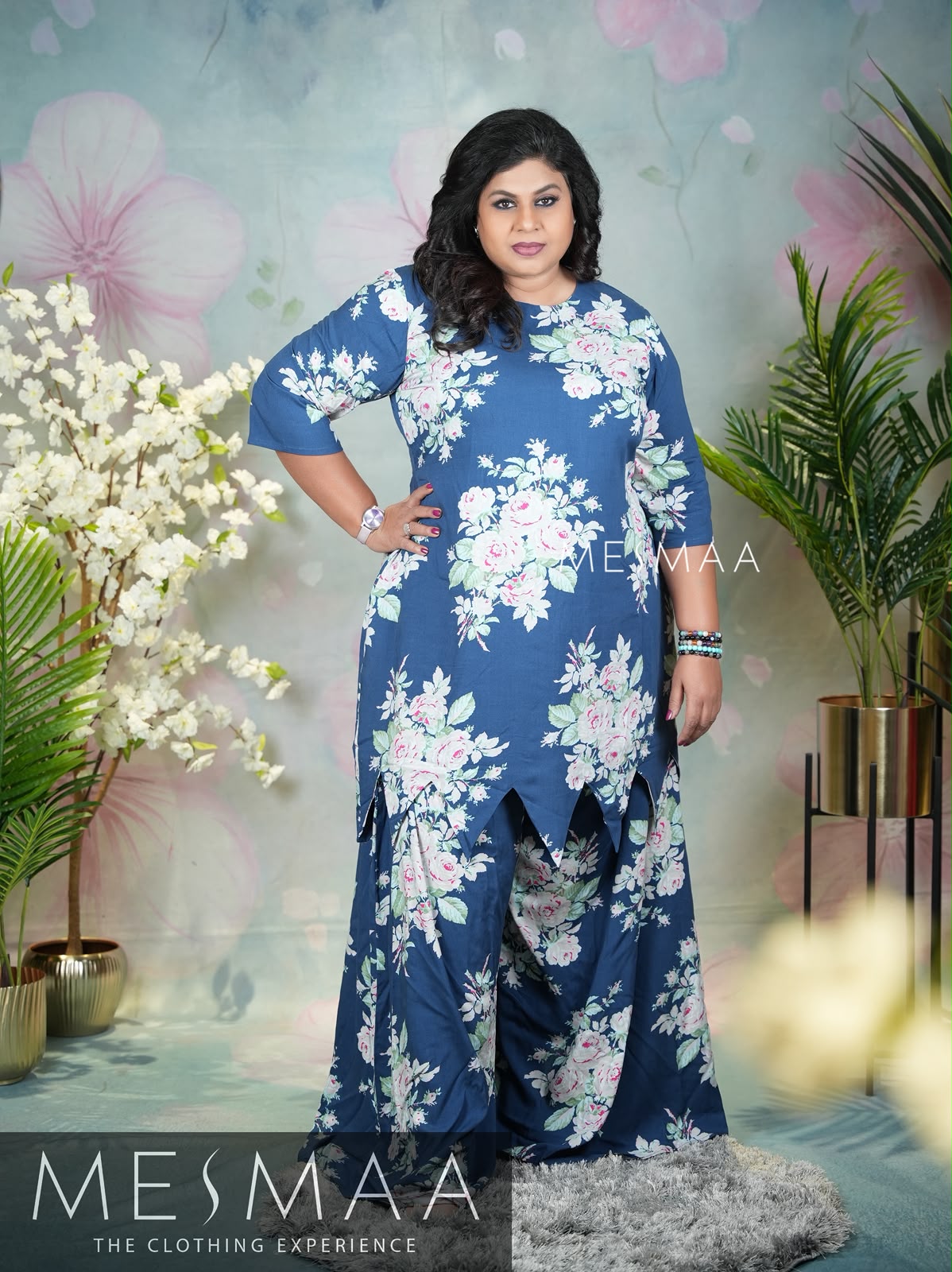 Indigo blue floral palazzo set.
