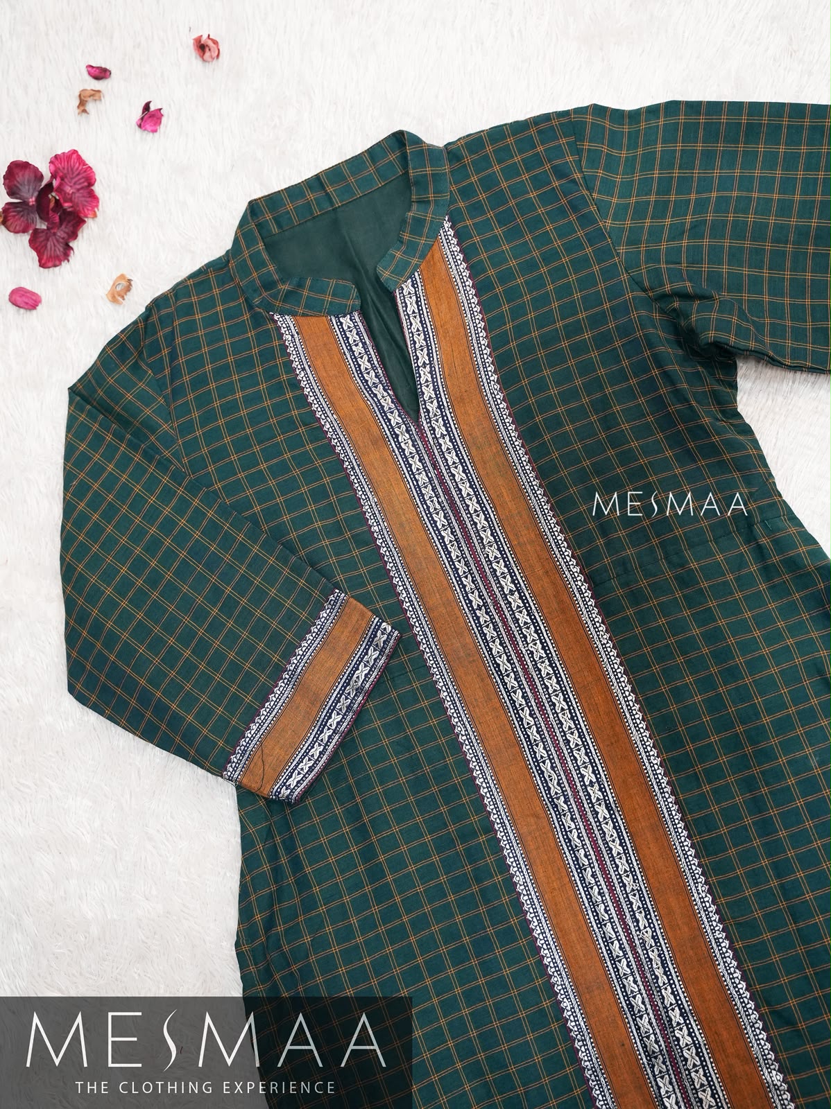 Dark green mustard chettinad cotton kurti.