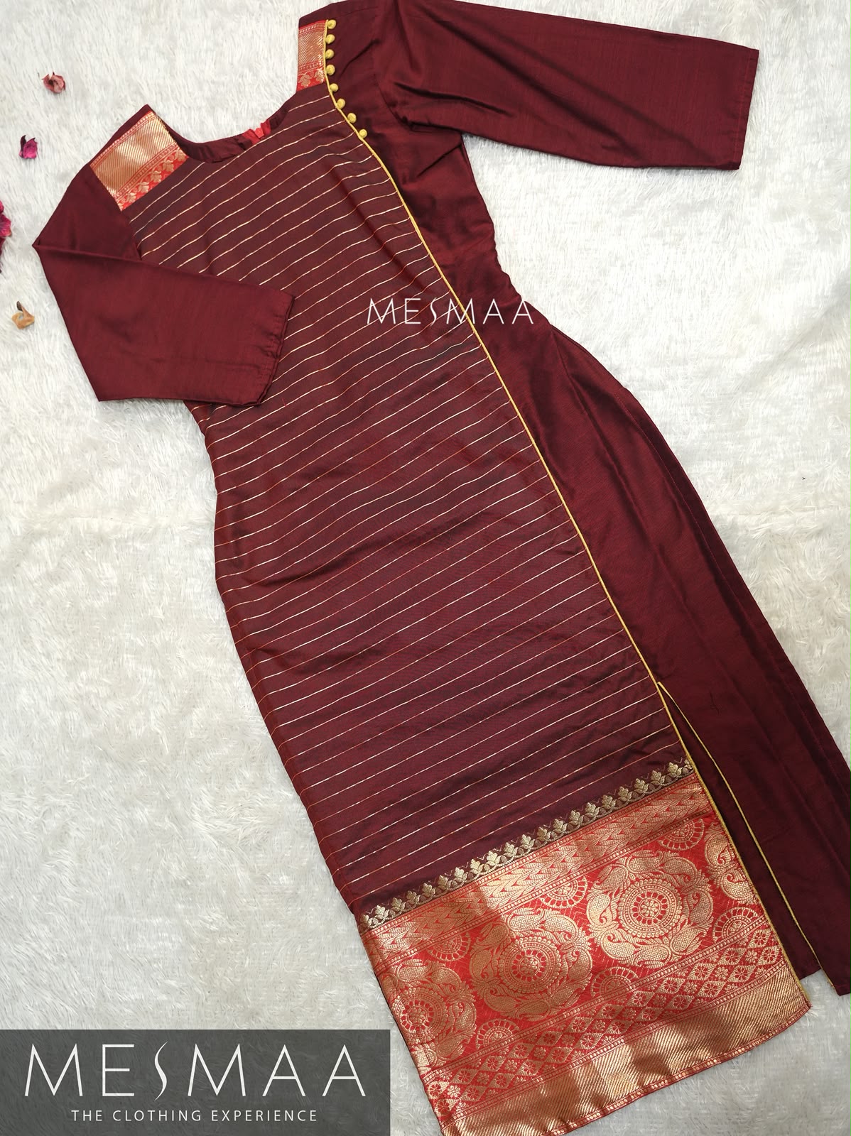 Maroon red silk kurti.