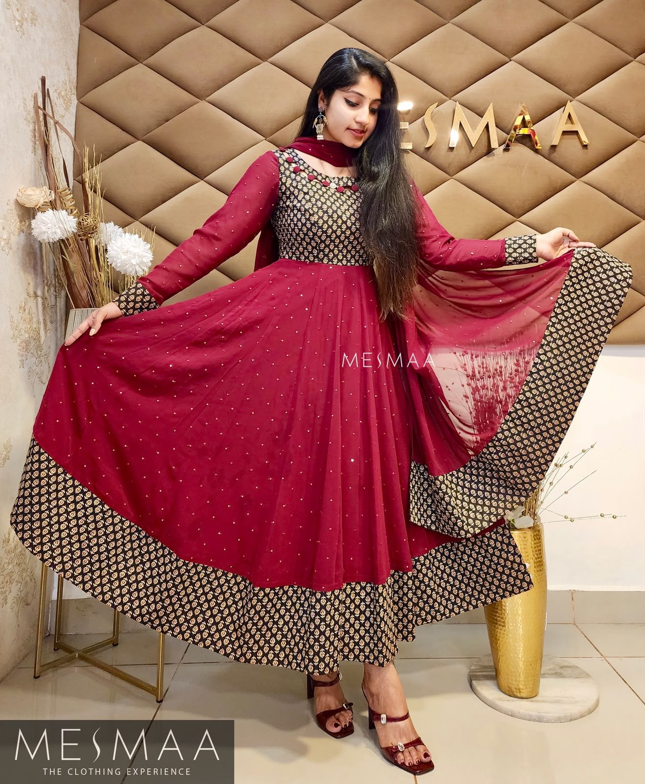 Black Maroon Jaipur Printed Anarkali