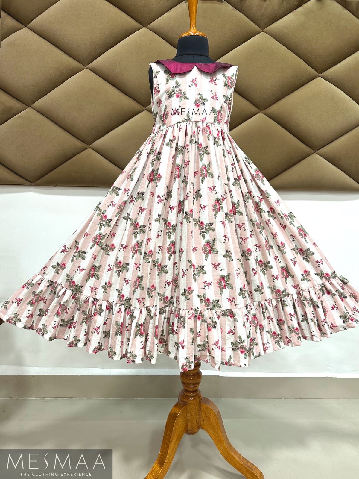 White blush pink floral kids frock.