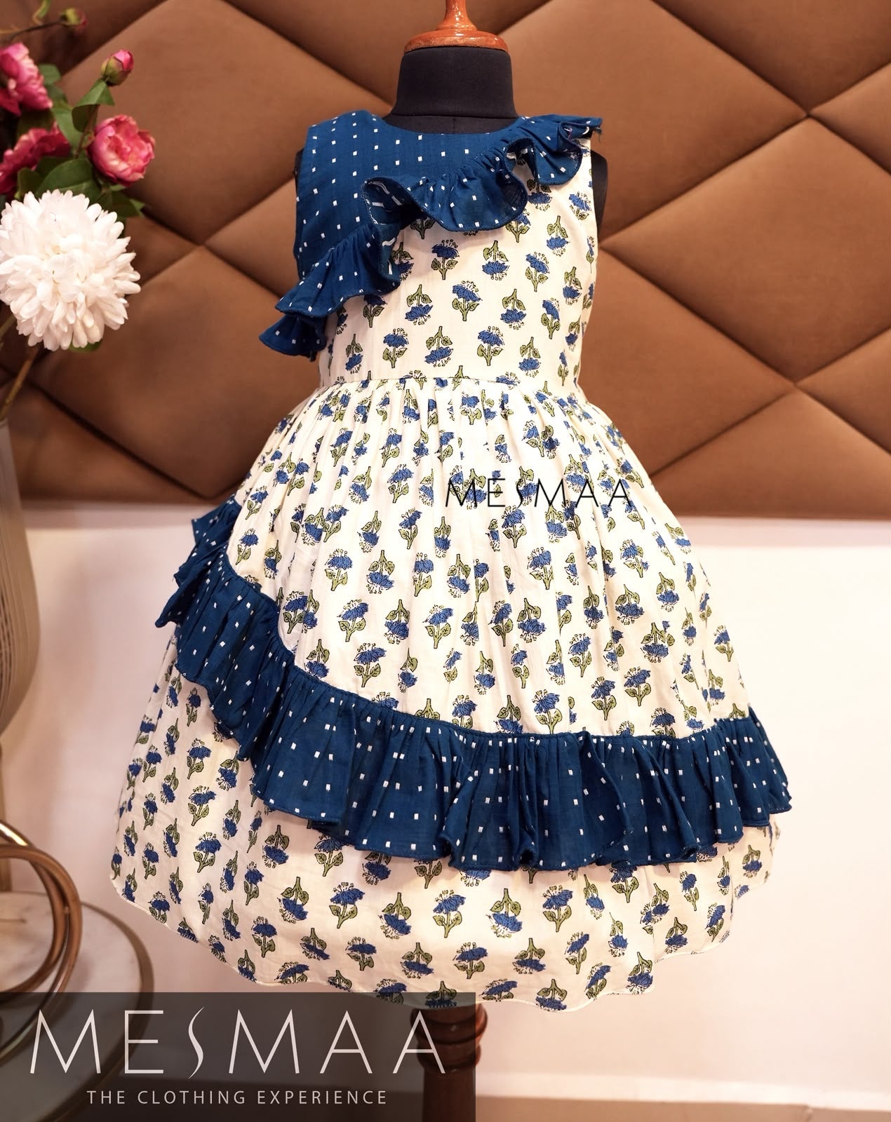 White indigo kids frock.