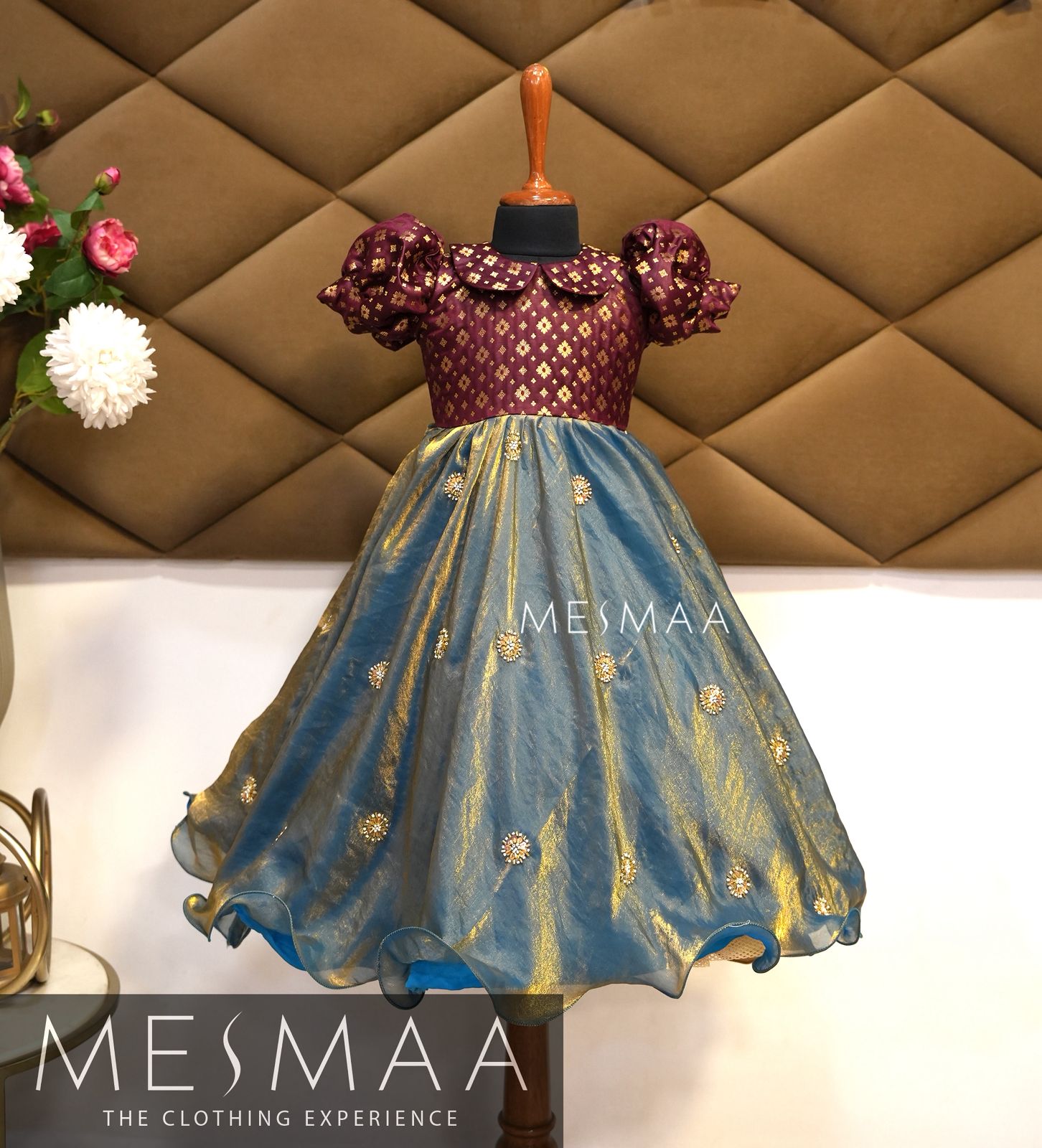 azure vine tissue organsa kids gown