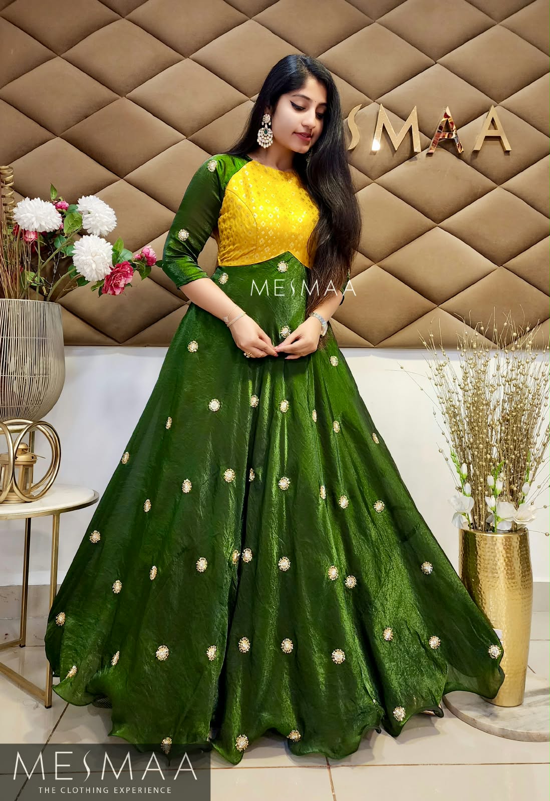 Emerald sunshine tissue organsa gown.