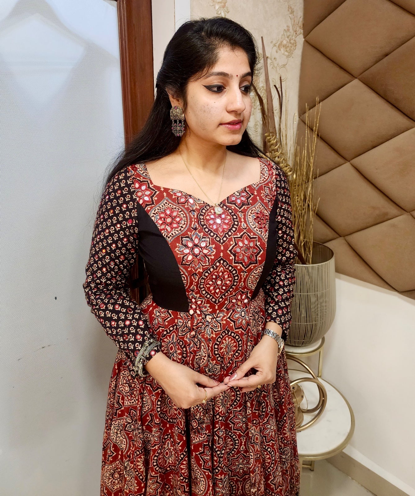 Black brick red ajrakh anarkali.