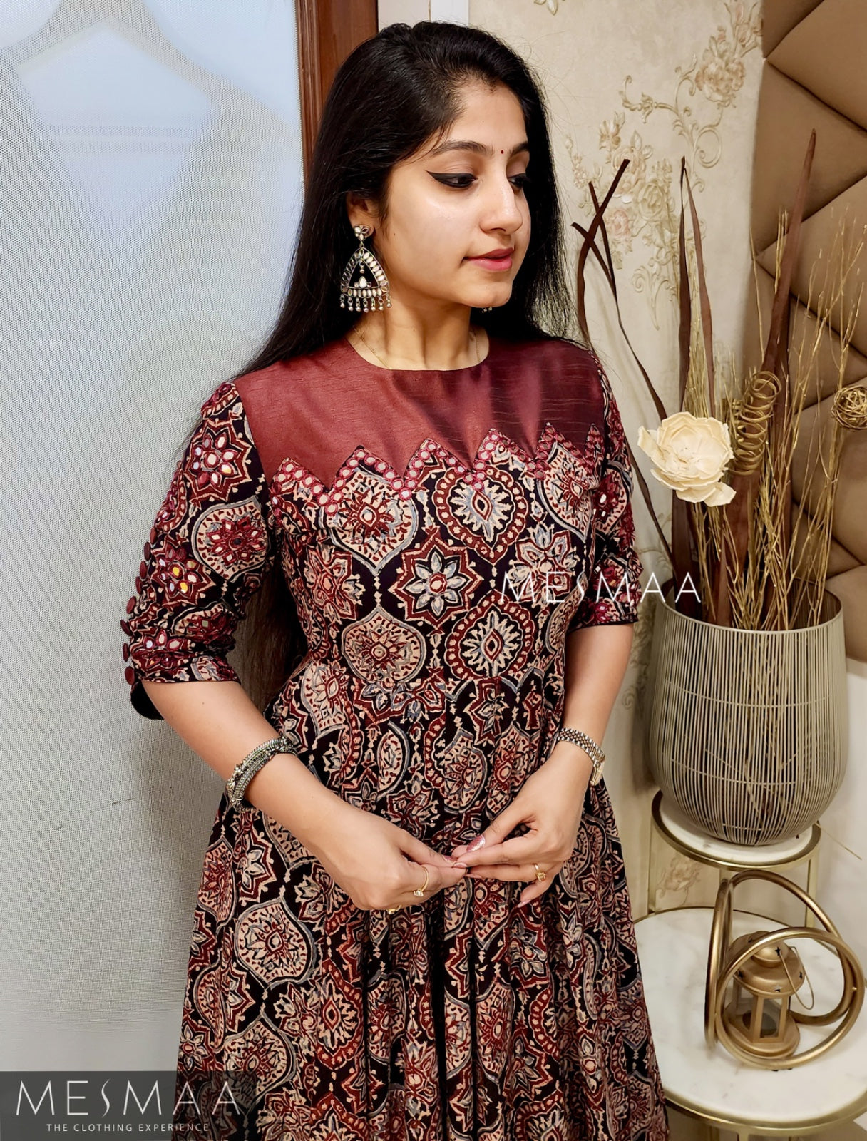 Black maroon ajrakh anarkali.
