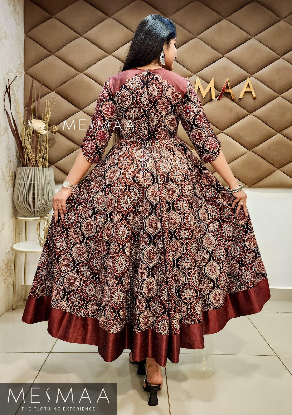 Black maroon ajrakh anarkali.