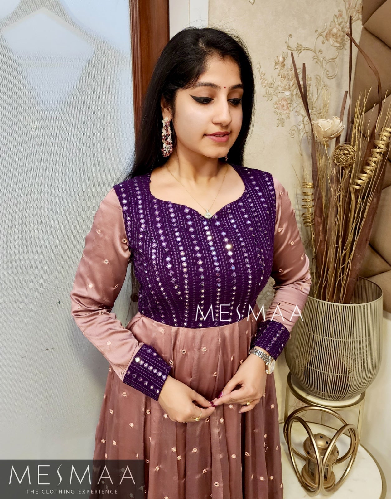 Violet dusty pink flared anarkali.