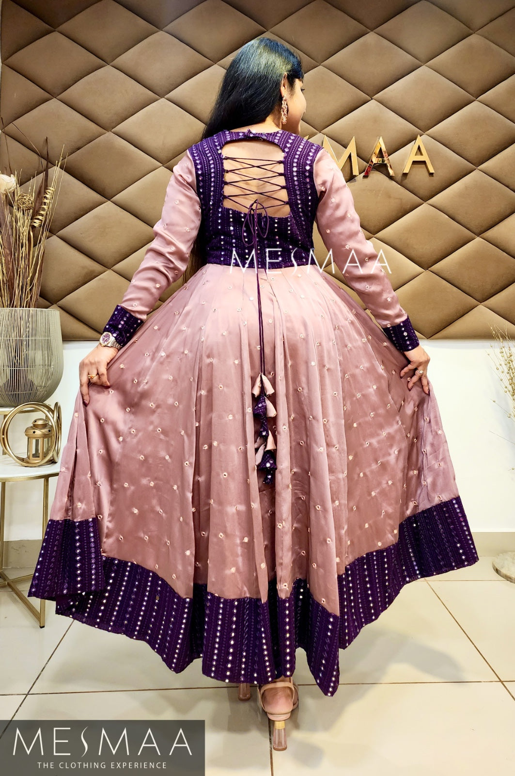 Violet dusty pink flared anarkali.