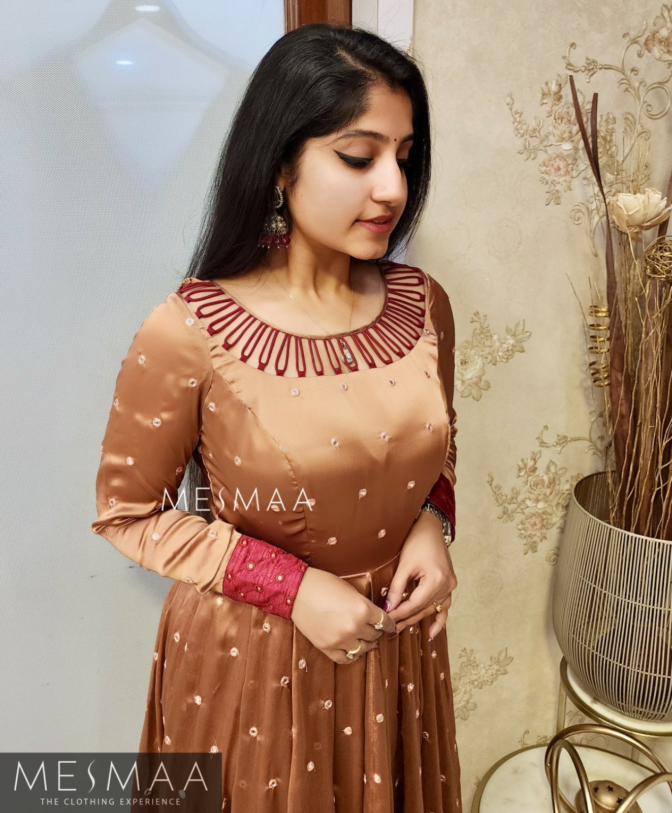 Copper maroon flared anarkali.
