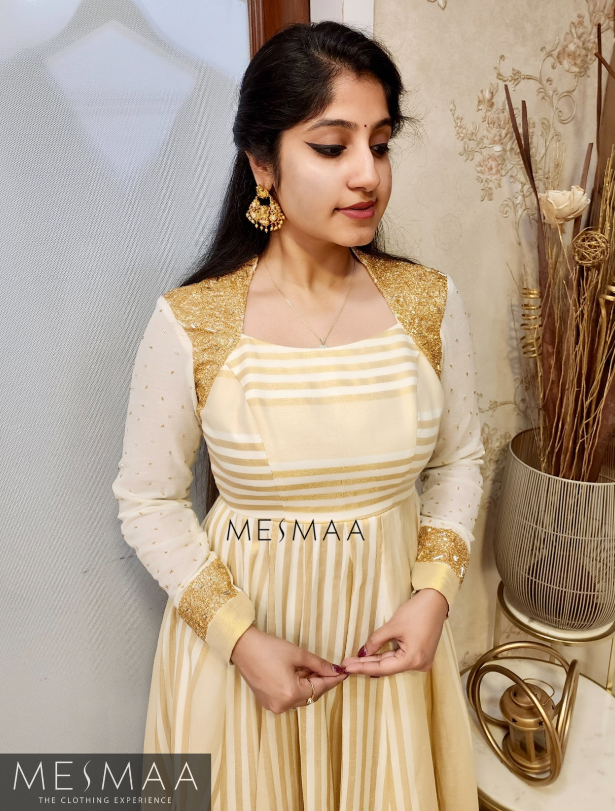 White striped Kerala type anarkali