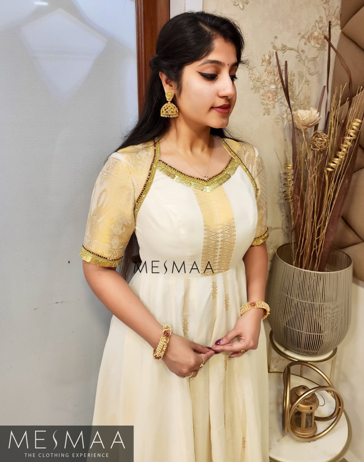 Purple olive green white Kerala type anarkali