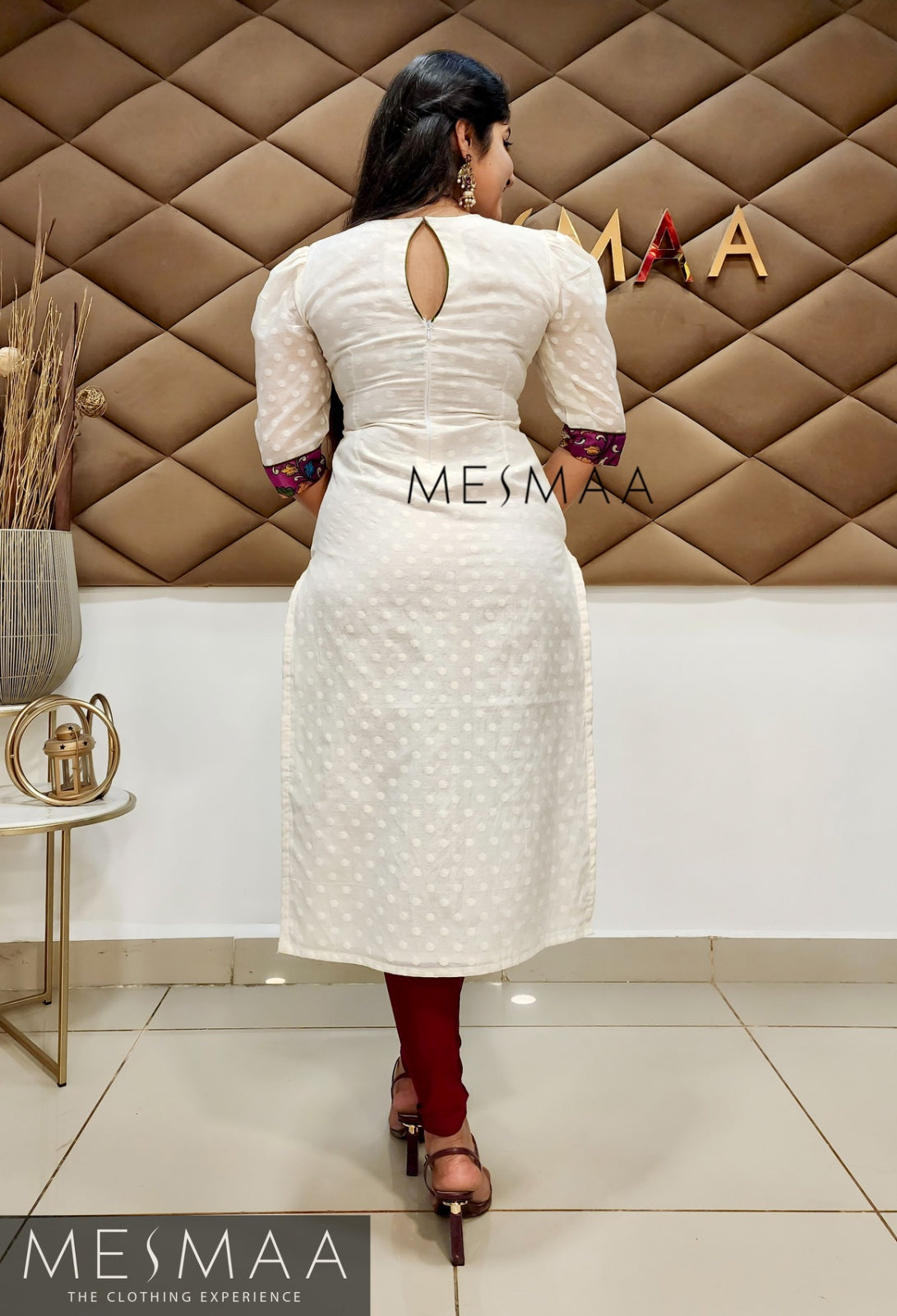 Half white purple kurti set.