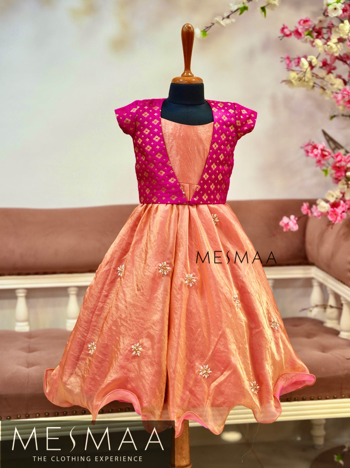 Rani pink peach kids gown.