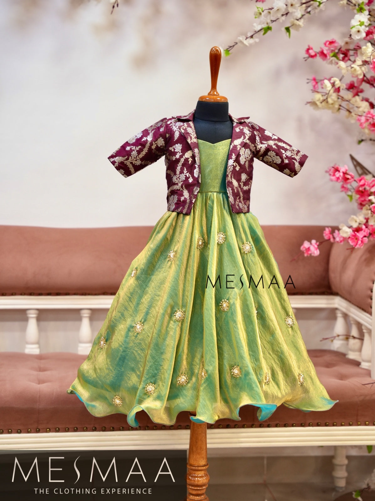 Brown teal kids gown.