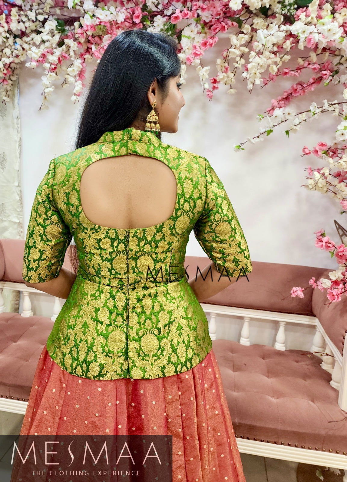 Leaf Green coral tissue banarasi  lehenga.