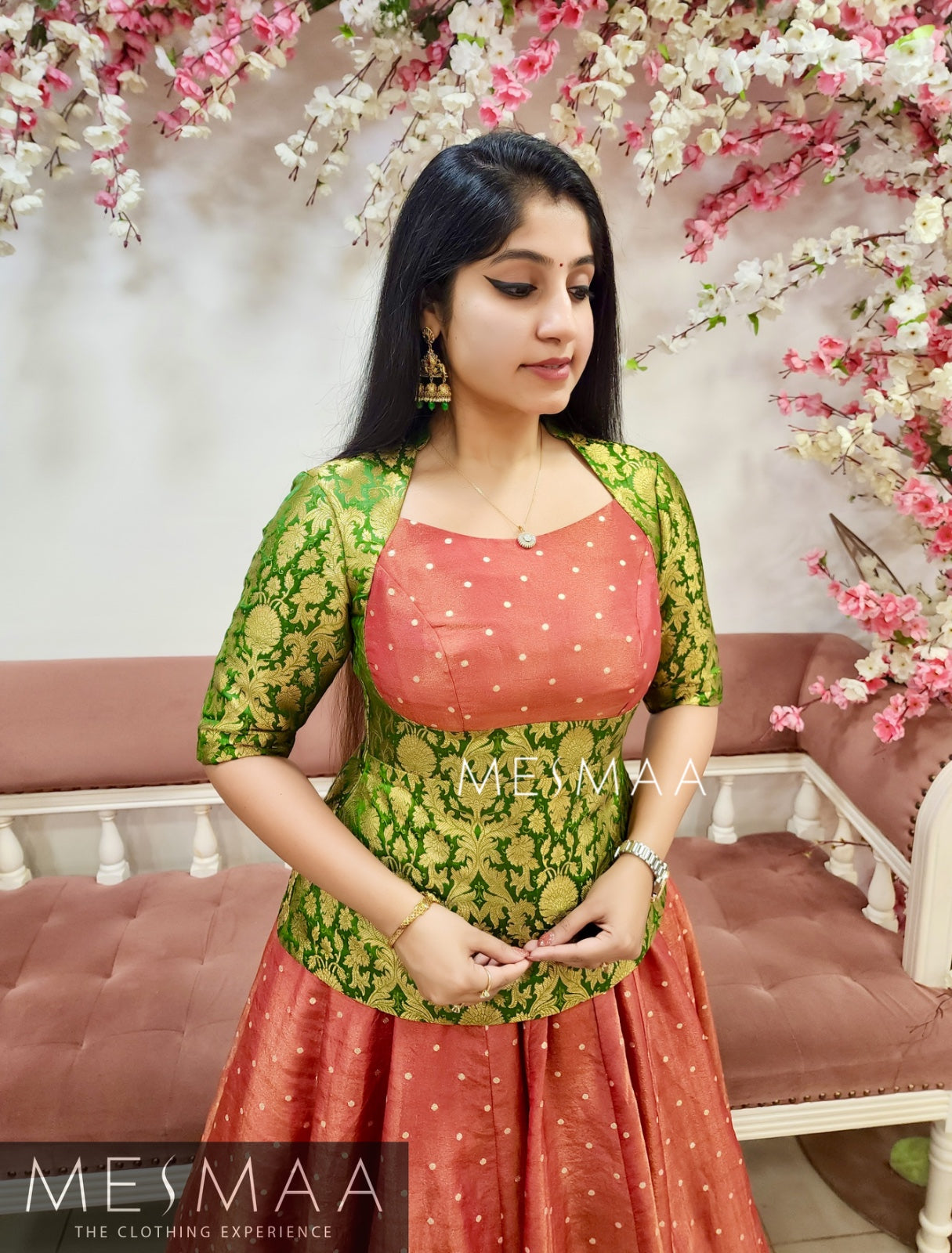 Leaf Green coral tissue banarasi  lehenga.