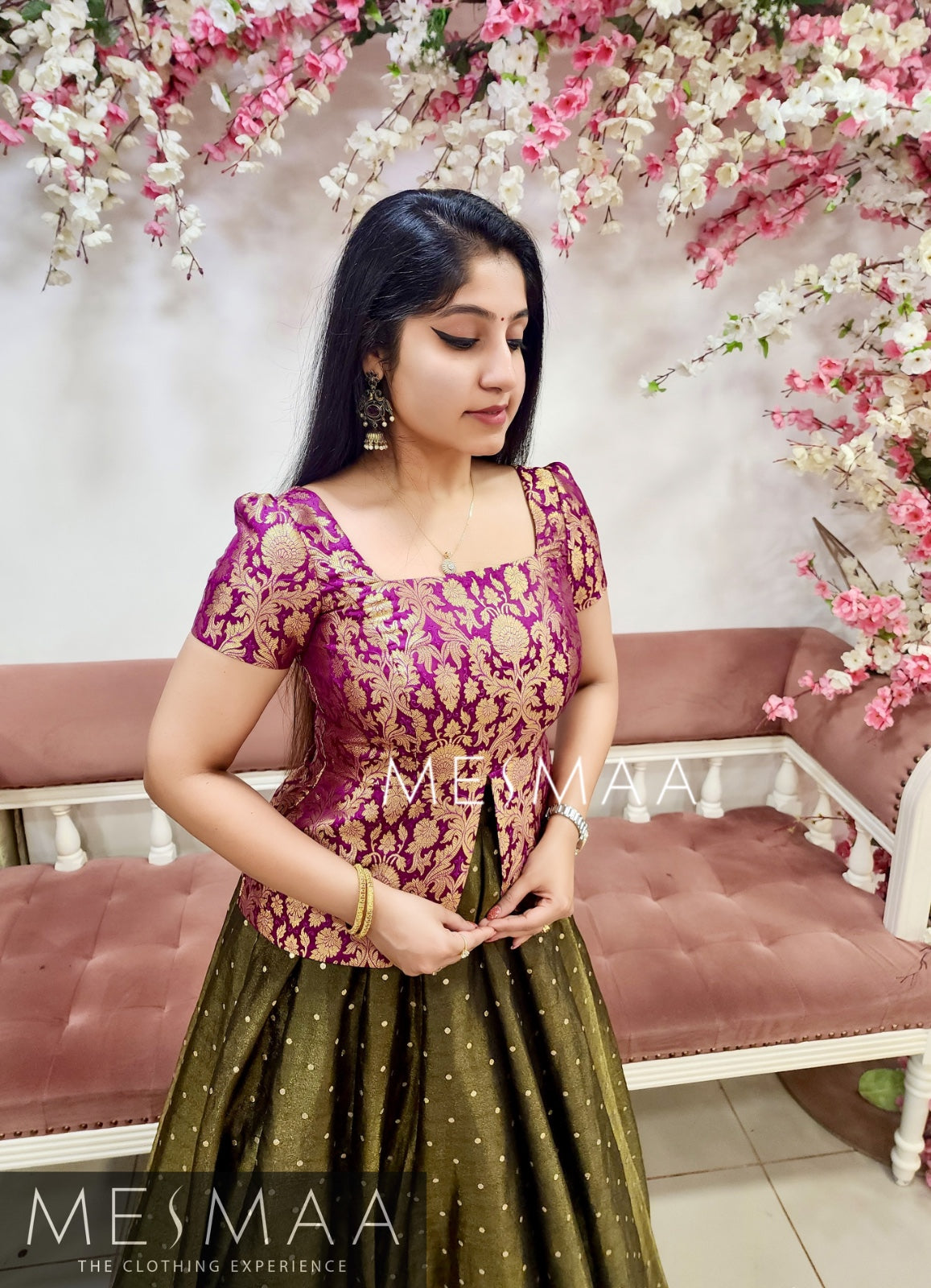 Purple golden black tissue banarasi  lehenga.