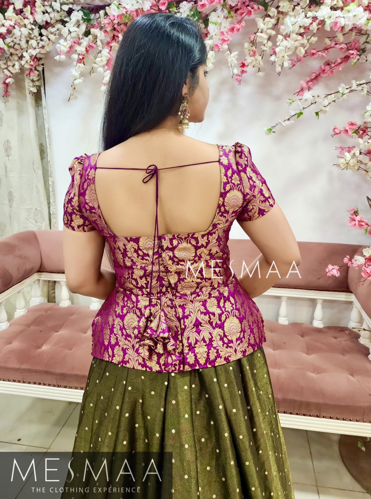 Purple golden black tissue banarasi  lehenga.