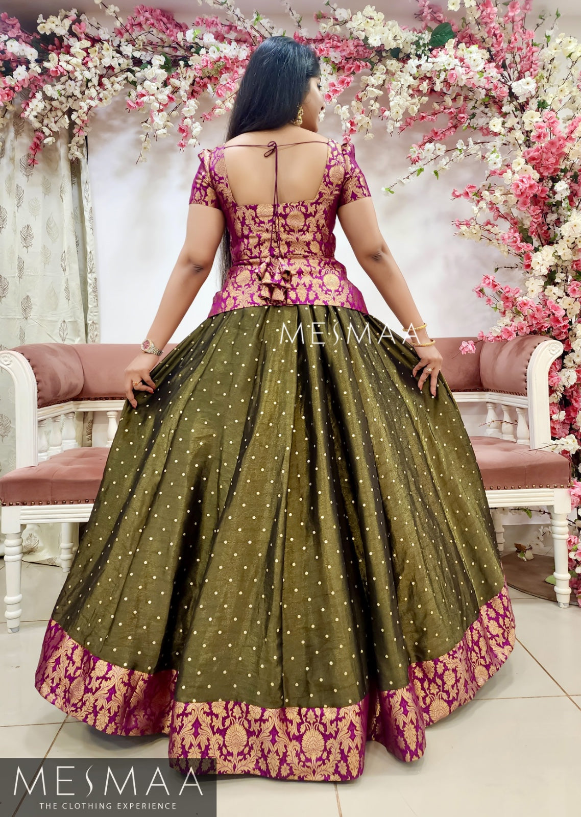 Purple golden black tissue banarasi  lehenga.