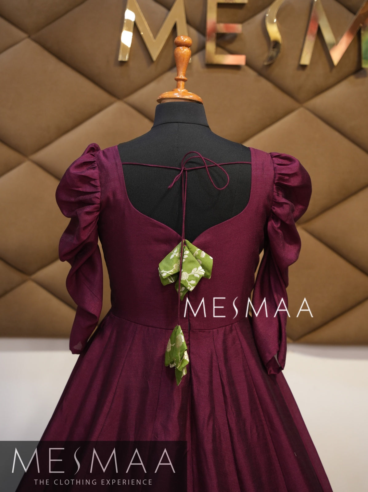 Vine olive green Banarasi dupatta gown.