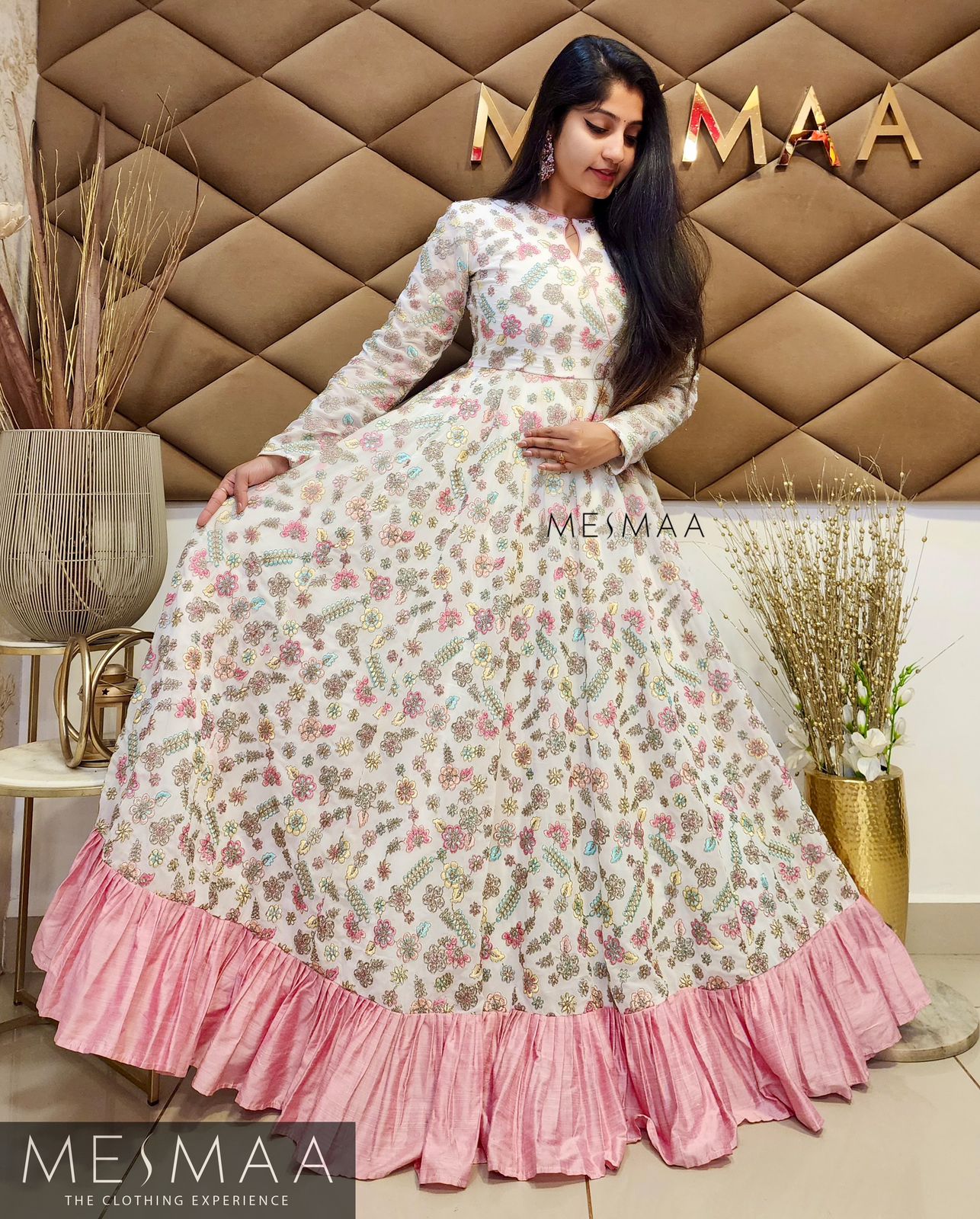 White rose pink gown