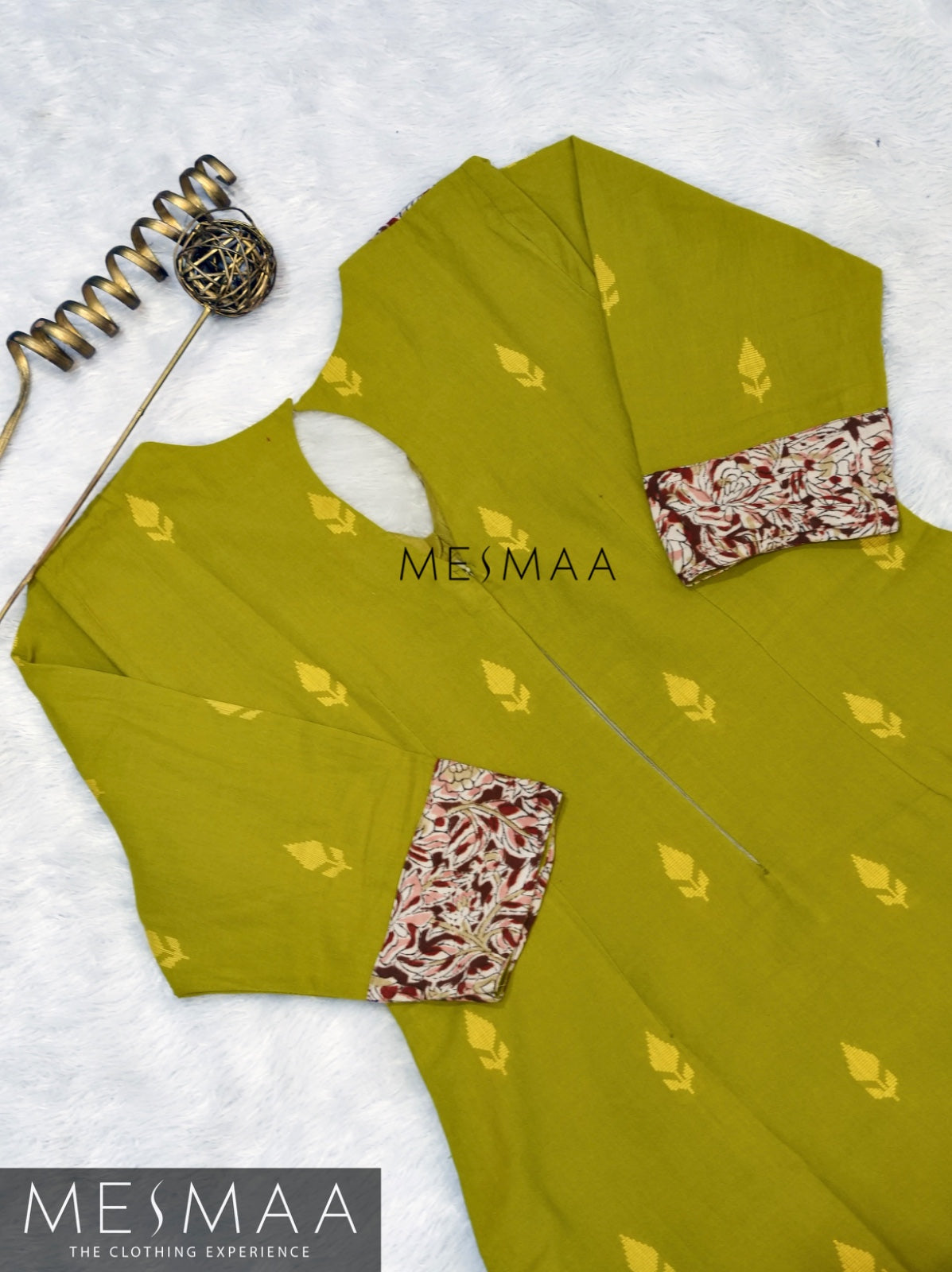 Leaf green dark chocolate kalamkari kurthi