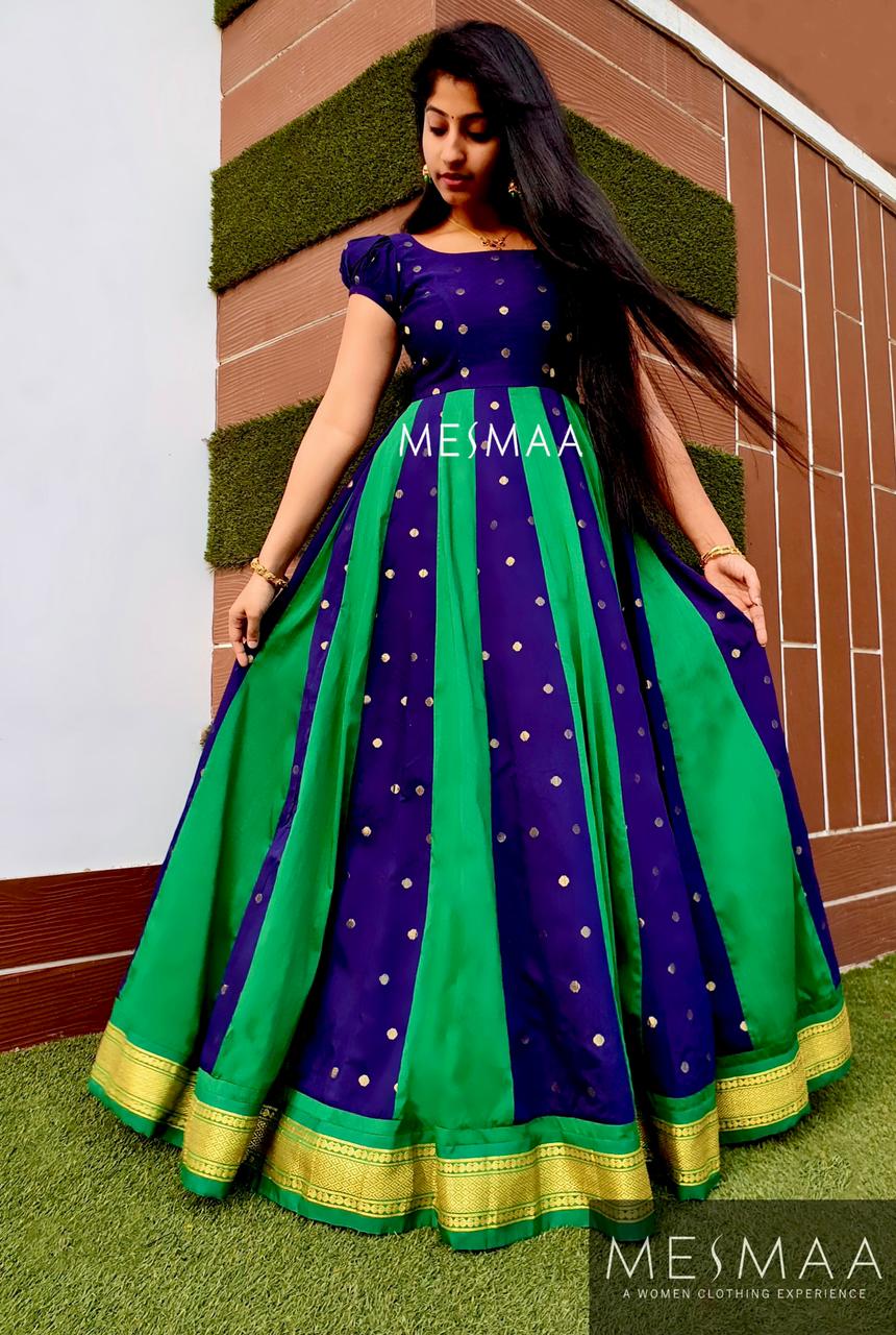 Navy blue green floor length dress