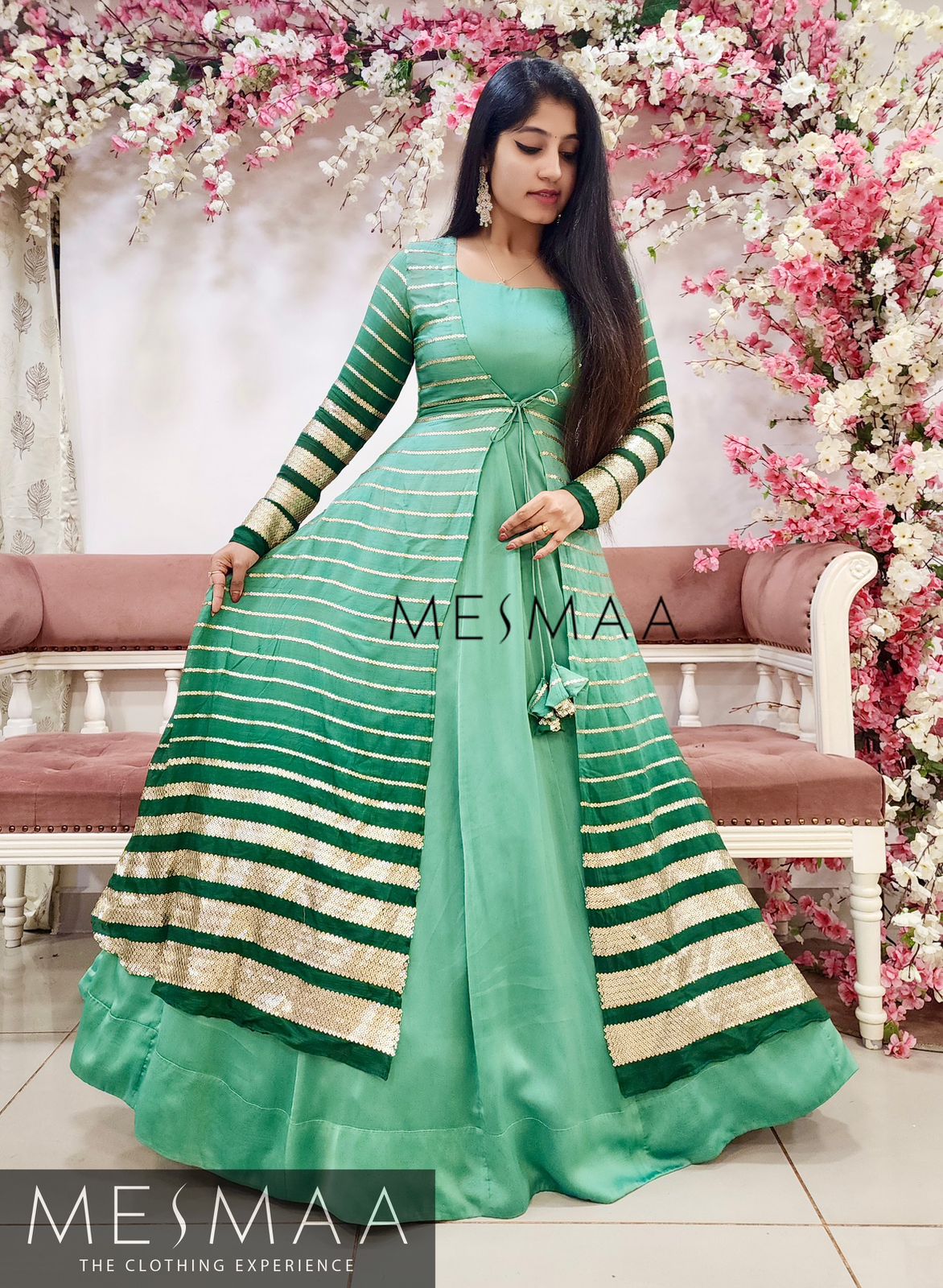 Teal ombré overcoat gown