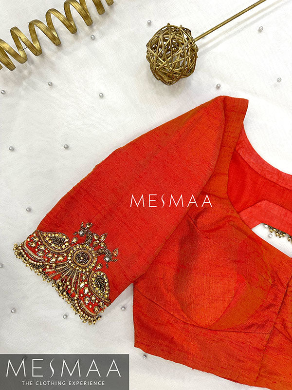 Dark orange aari work blouse