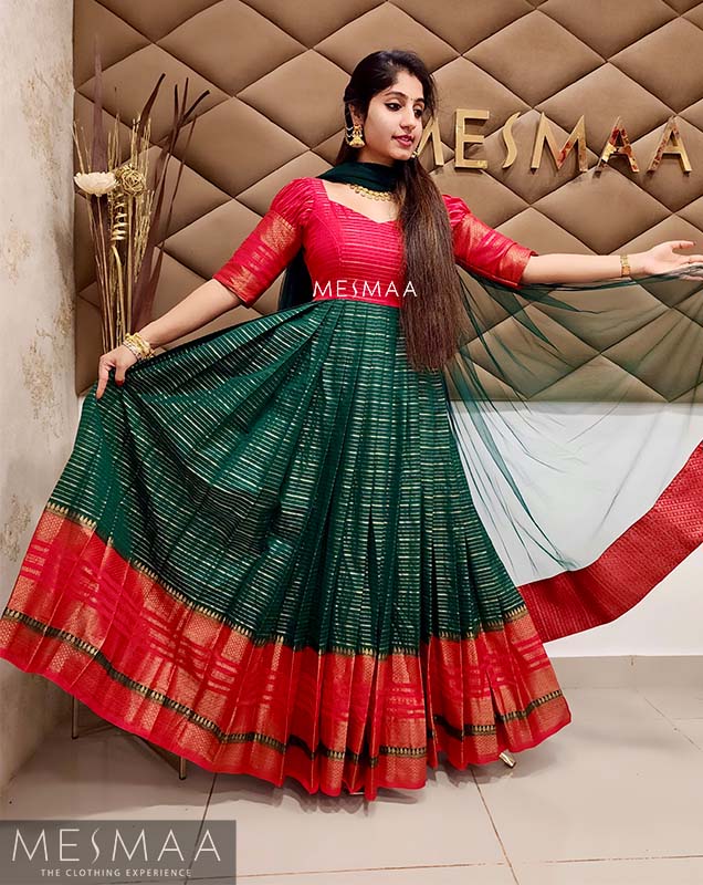 Buy Attractive Green Embroidered Georgette Festive wear Gown- Zeel Clothing
