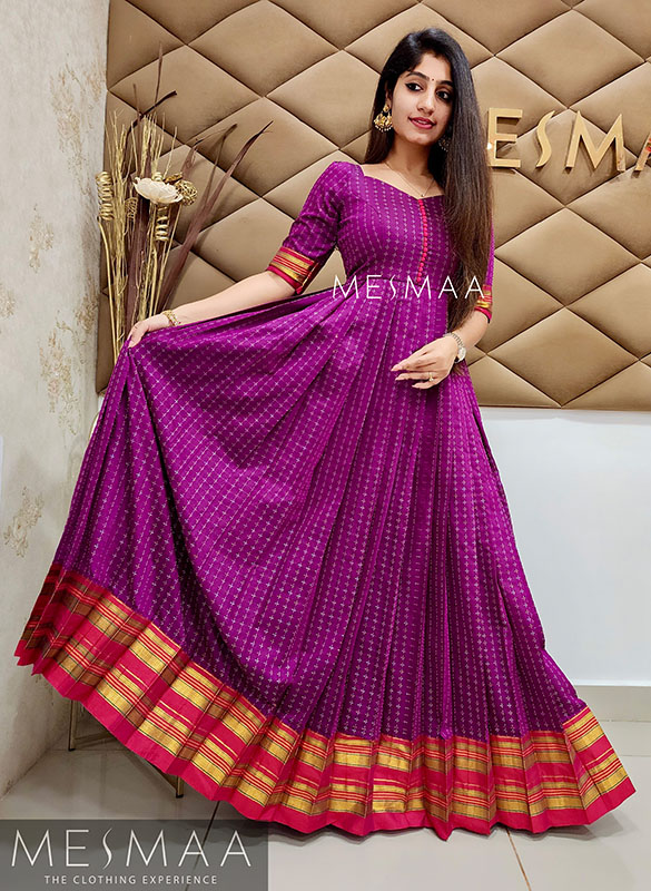 Cotton saree gown floor length dress – Mesmaa